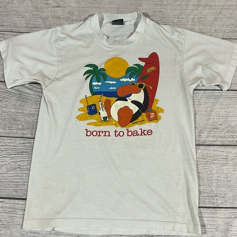 Vintage 1986 Born To Bake Jim Beaton Single Stitch USA Made Tshirt Size Medium